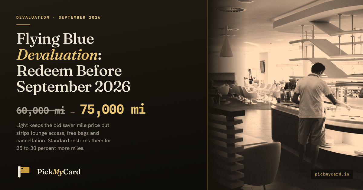 A hotel-style buffet lounge counter: from 8 September 2026, Flying Blue's cheapest Light tier no longer includes lounge access, a free checked bag or free cancellation on saver-level award tickets, which now cost 25 to 30 percent more miles on Standard to get back.